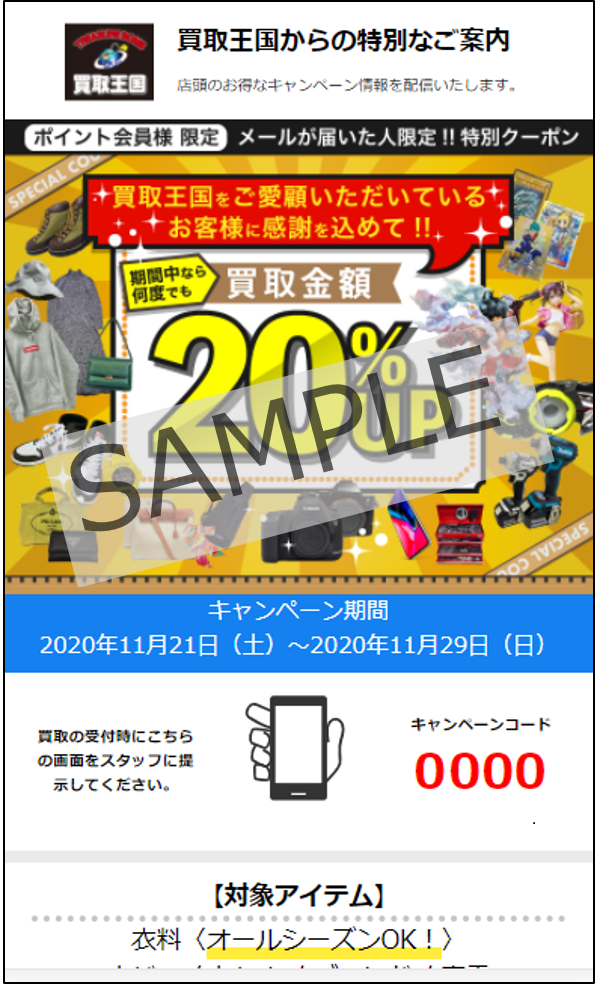 会員様クーポン例　2020年11月分
